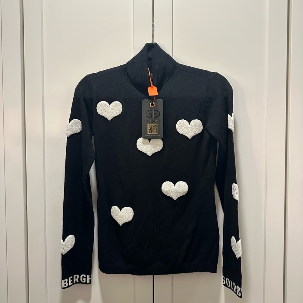 Goldbergh Bacio Black Long Sleeve Top with White Heart Details WORN ONCE